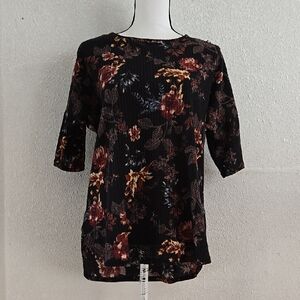 Lildy Boxy Black Waffle Knit Blouse with Artistic Floral Design